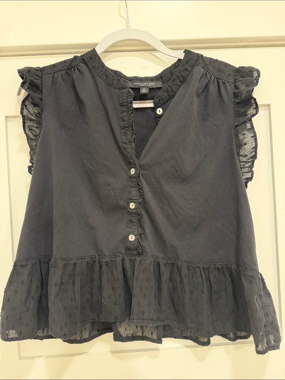 Marc New York Black Ruffle Sleeve Tank Top